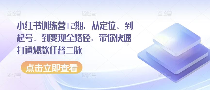 小红书训练营12期,从定位、到起号、到变现全路径,带你快速打通爆款任督二脉-来友网创