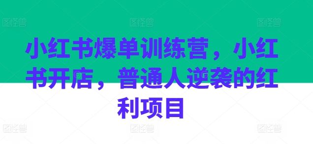 小红书爆单训练营,小红书开店,普通人逆袭的红利项目-来友网创