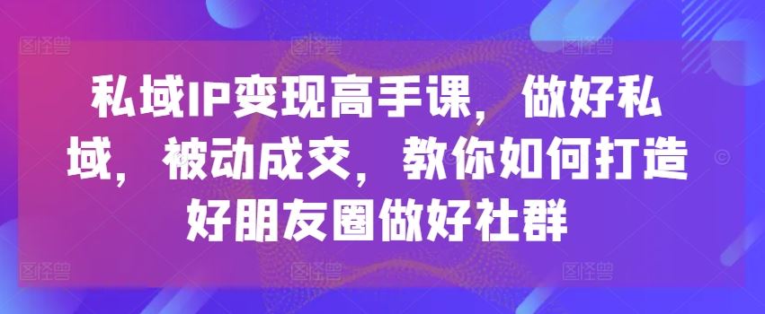 私域IP变现高手课,做好私域,被动成交,教你如何打造好朋友圈做好社群-来友网创