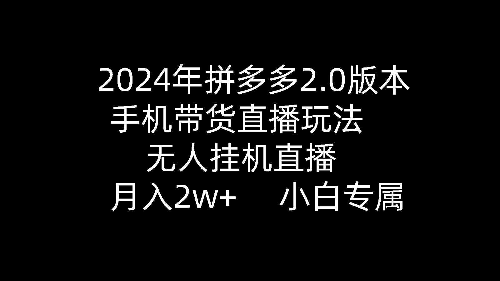 (9768期)2024年拼多多2.0版本,手机带货直播玩法,无人挂机直播, 月入2w+, 小…-来友网创