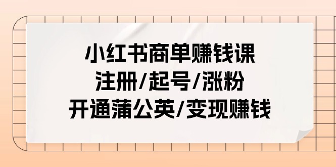 (11130期)小红书商单赚钱课:注册/起号/涨粉/开通蒲公英/变现赚钱(25节课)-来友网创