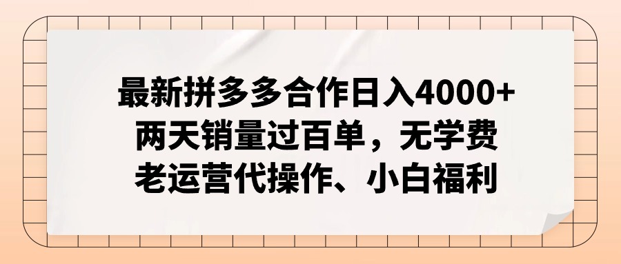 (11343期)最新拼多多合作日入4000+两天销量过百单,无学费、老运营代操作、小白福利-来友网创