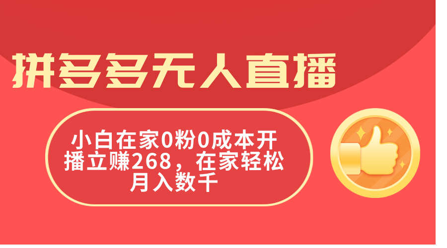 (11521期)拼多多无人直播,小白在家0粉0成本开播立赚268,在家轻松月入数千-来友网创