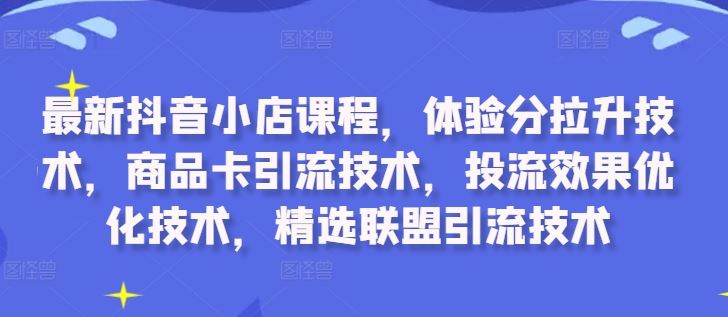 最新抖音小店课程,体验分拉升技术,商品卡引流技术,投流效果优化技术,精选联盟引流技术-来友网创