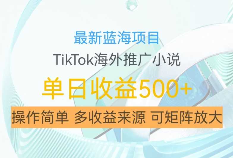 最新蓝海项目,利用tiktok海外推广小说赚钱佣金,简单易学,日入500+,可矩阵放大【揭秘】-来友网创