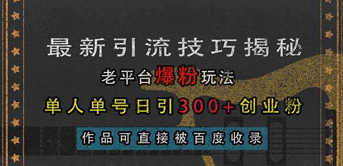 (13445期)最新引流技巧揭秘,老平台爆粉玩法,单人单号日引300+创业粉,作品可直…-来友网创