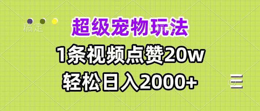 (13578期)超级宠物视频玩法,1条视频点赞20w,轻松日入2000+-来友网创