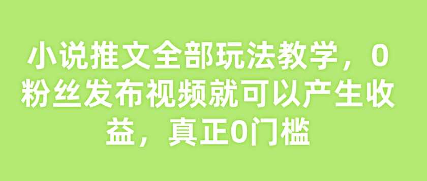 小说推文全部玩法教学,0粉丝发布视频就可以产生收益,真正0门槛-来友网创