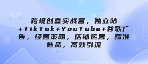 跨境创富实战营,独立站+TikTok+YouTube+谷歌广告,经营策略,店铺运营,精准选品,高效引流-来友网创