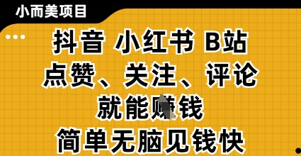 小而美的项目,抖音小红书B站视频点赞、关注、评论就能挣钱,简单无脑立见收益,妥妥的零撸项目【揭秘】-来友网创