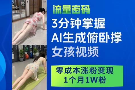 3分钟掌握AI生成俯卧撑女孩视频,零成本涨粉变现,1个月1W粉-来友网创