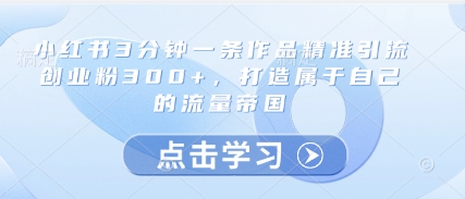小红书3分钟一条作品精准引流创业粉300+,打造属于自己的流量帝国-来友网创