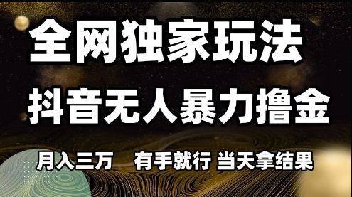 全网独家玩法抖音无人暴力撸金,月入3W,有手就行,当天拿结果【揭秘】-来友网创