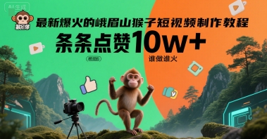 最新爆火的峨眉山猴子短视频制作教程,条条点赞10w+,谁做谁火【教程+提示词】-来友网创