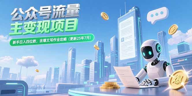 (15340期)公众号流量主变现项目,新手日入四位数,含爆文写作全攻略(更新25年7月)-来友网创