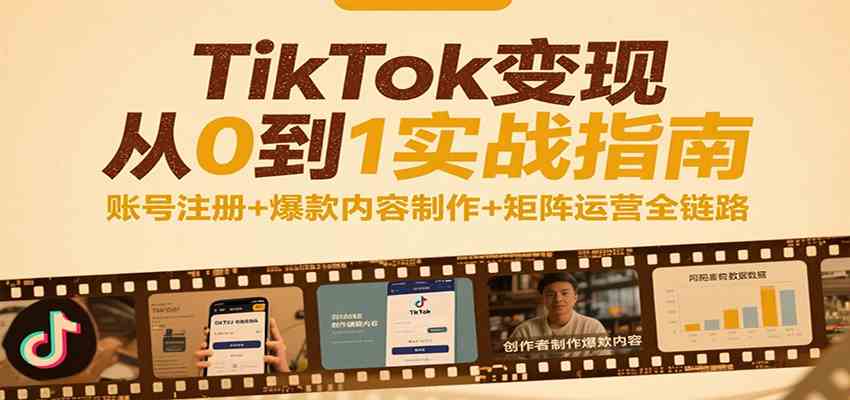 TikTok变现从0到1实战指南:账号注册+爆款内容制作+矩阵运营全链路-来友网创