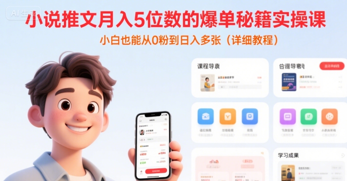 小说推文月入5位数的爆单秘籍实操课,,小白也能从0粉到日入多张(详细教程)-来友网创