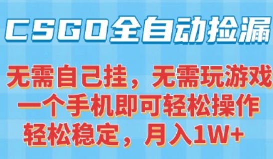 CSGO自动捡漏项目,最新独家玩法,一个手机可操作,新手小白轻松月入1W+,操作简单易上手【揭秘】-来友网创