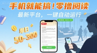 手机就能搞!零撸阅读挂G,最新平台,一键自动运行,随时随地挣,单日50-3张+【揭秘】-来友网创