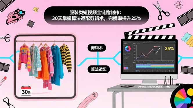 (15655期)服装类短视频全链路制作:30天掌握算法适配剪辑术,完播率提升25%-来友网创