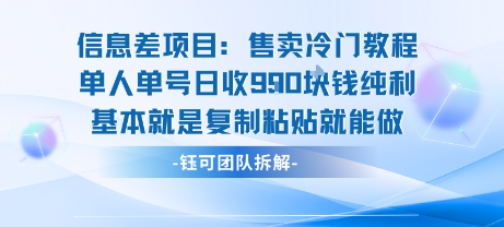 信息差项目:售卖冷门教程单人单号日收9张纯利基本就是复制粘贴就能做-来友网创
