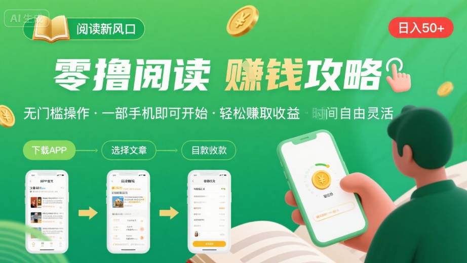 零撸阅读新风口,无门槛轻松挣,一部手机,日入 50-3张【揭秘】-来友网创