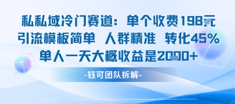 私域冷门赛道单个收费198米引流模板简单人群精准 45%的转化率单人一天大概收益多张-来友网创