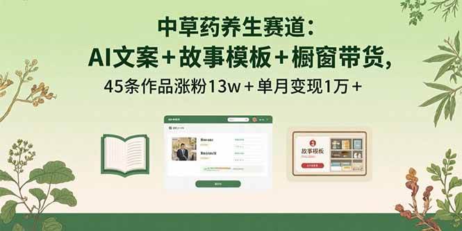 (15925期)中草药养生赛道:AI文案+故事模板+橱带货,45条作品涨粉13w+单月变现1万+-来友网创