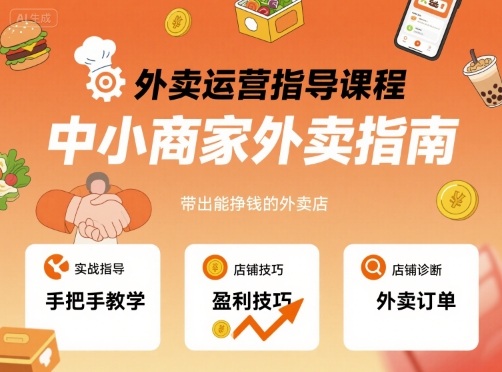 外卖运营指导课程,中小商家外卖指南,手把手带出能挣钱的外卖店-来友网创