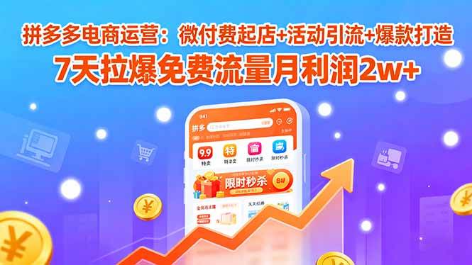 (15960期)拼多多电商运营:微付费起店+活动引流+爆款打造 7天拉爆免费流量月利润2w+-来友网创