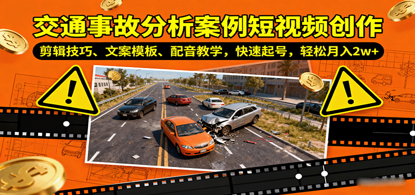 交通事故分析案例短视频创作,剪辑技巧、文案模板、配音教学,快速起号,轻松月入2w+-来友网创