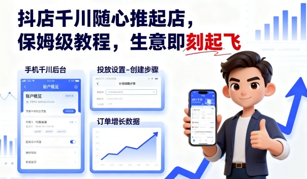 抖店千川随心推起店,保姆级教程,生意即刻起飞-来友网创