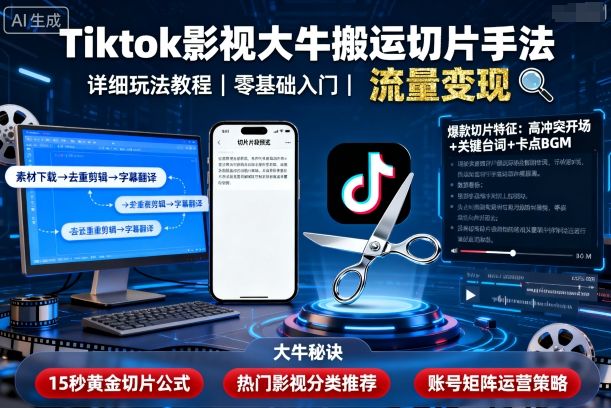 Tiktok影视大牛搬运切片手法,详细玩法教程-来友网创