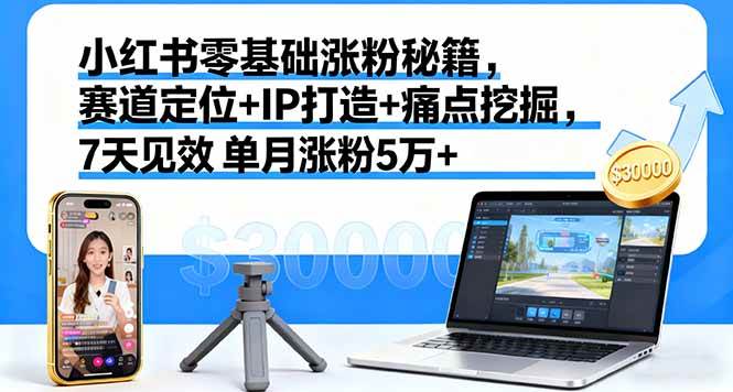 (16158期)小红书零基础涨粉秘籍,赛道定位+IP打造+痛点挖掘,7天见效 单月涨粉5万+-来友网创