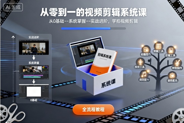 从零到一的视频剪辑系统课,从0基础–系统掌握–实战进阶,学拍视频剪辑-来友网创