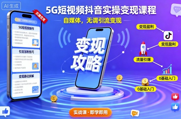 5G短视频抖音实操变现课程,自媒体,无谓引流变现-来友网创