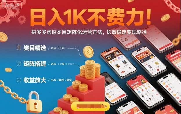 日入1K不费力!拼多多虚拟类目矩阵化运营方法,长效稳定变现路径-来友网创