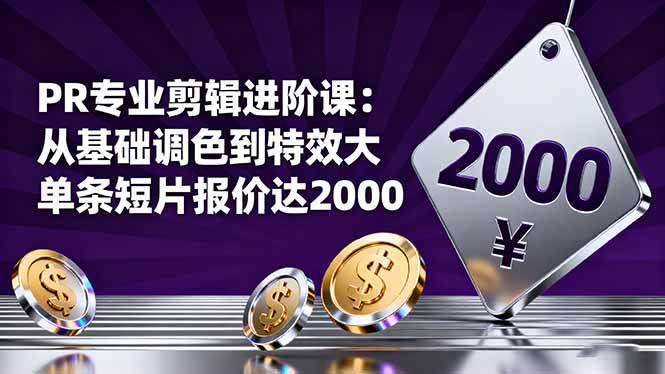 (16381期)PR专业剪辑进阶课:从基础调色到特效大片的进阶技能,单条短片报价达2000-来友网创