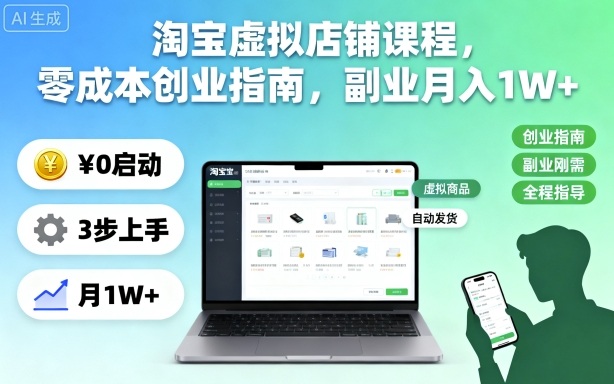 淘宝虚拟店铺课程,零成本创业指南,副业月入1W+-来友网创