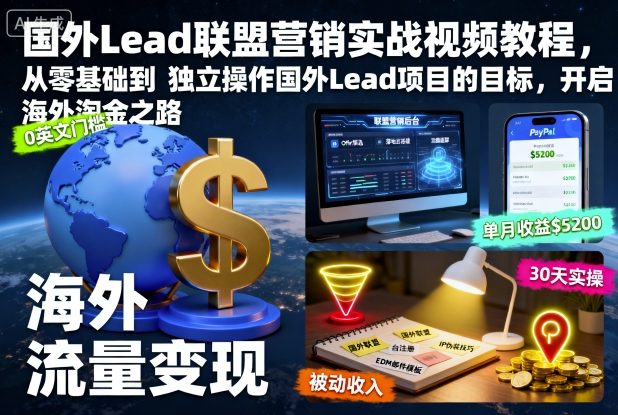 国外Lead联盟营销实战视频教程,从零基础到独立操作国外Lead项目的目标,开启海外淘金之路-来友网创