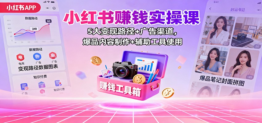 小红书赚钱实操课:5大变现路径+广告渠道,爆品内容制作+辅助工具使用-来友网创