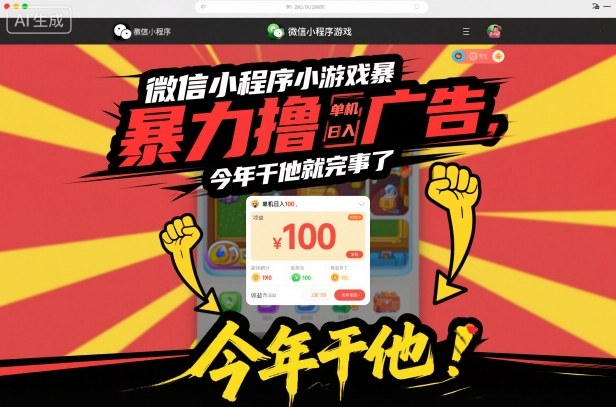 微信小程序小游戏暴力撸广告,单机日入100,今年干他就完事了-来友网创