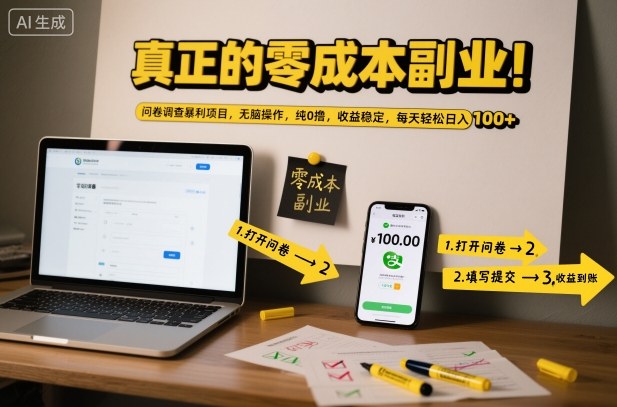 真正的零成本副业!问卷调查暴利项目,无脑操作,纯0撸,收益稳定,每天轻松日入100+【揭秘】-来友网创