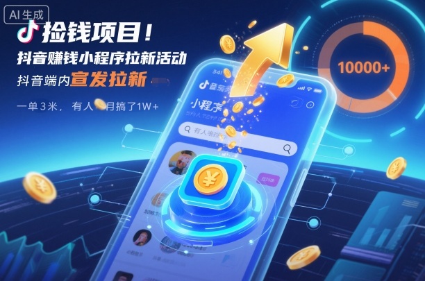 捡钱项目!抖音賺钱小程序拉新活动,抖音端内宣发拉新,一单3米,有人半个月搞了1W+-来友网创