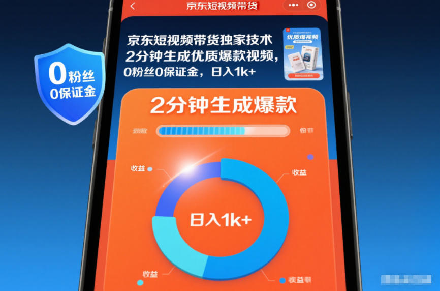 京东短视频带货独家技术,2分钟生成一条优质爆款视频,0粉丝0保证金,日入1k+【揭秘】-来友网创