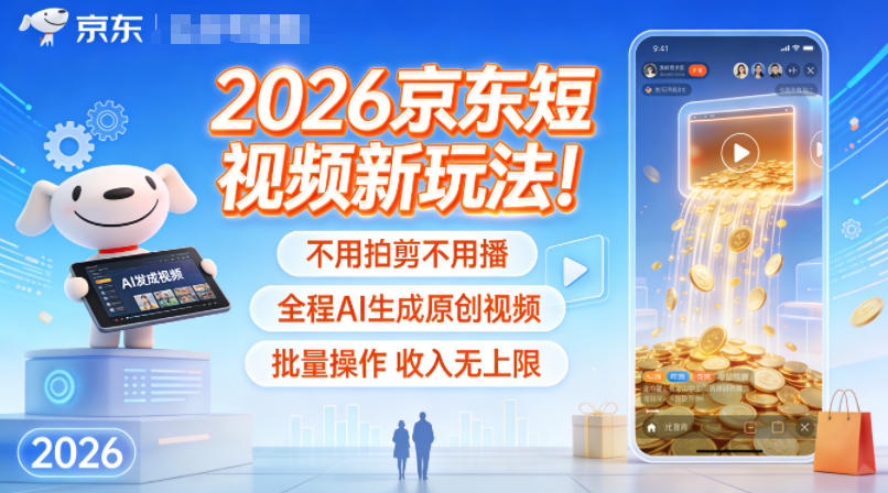 2026京东短视频新玩法!不用拍剪不用播,全程AI生成原创视频,批量操作收入无上限-来友网创
