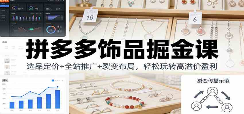 拼多多饰品掘金课:选品定价+全站推广+裂变布局,轻松玩转高溢价盈利-来友网创