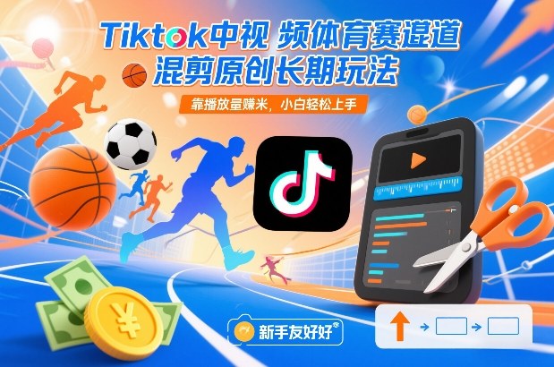 Tiktok中视频体育赛道混剪原创长期玩法,靠播放量賺米,小白轻松上手-来友网创