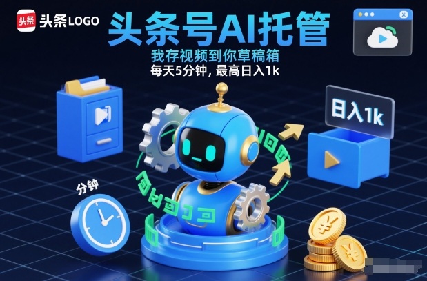 头条号AI托管,我存视频到你草稿箱,每天5分钟,最高日入1k【揭秘】-来友网创