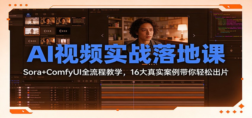 AI视频实战落地课:Sora+ComfyUI全流程教学,16大真实案例带你轻松出片-来友网创